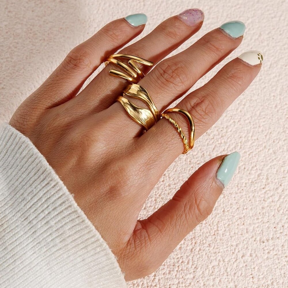 Stylish 9pcs Gold Stackable Rings - Waterproof, N… - image 4